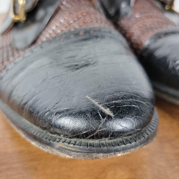 Brass Boot Mens Shoes 10 Brown Black Braided Leather Cap Toe Monk Strap Loafer - Picture 16 of 16